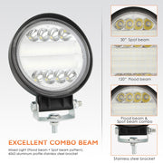 2 PCS 4 inch 15W Spot / Flood Light White Light Round-Shaped Water-resistant Car SUV Work Lights Spotlight LED Bulbs, DC 9-30V