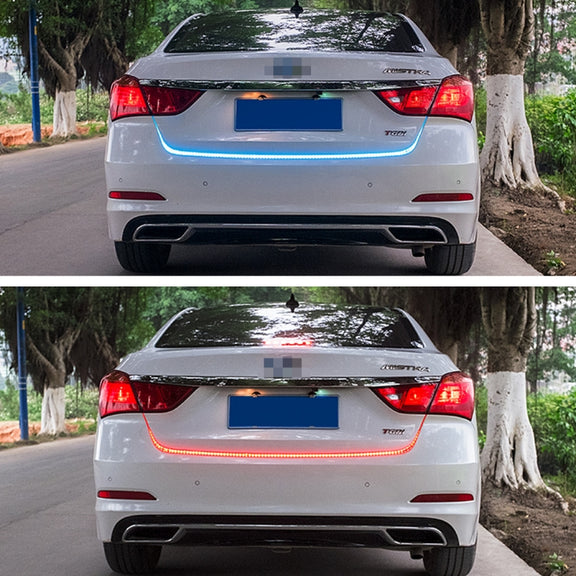 1.2m Car Auto Water-resistant Universal Four Color Rear Flowing Light Tail Box Lights with Tail Light Controller, Ice Blue Light Driving Light, White Light Reversing Light, Red Light Brake Light, Yellow Light Turn Signal Light, LED Lamp Strip Tail Decoration