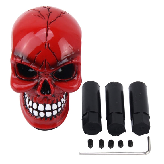 Universal Skull Head Shape ABS Manual or Automatic Gear Shift Knob with Three Rubber Covers Fit for All Car(Red)