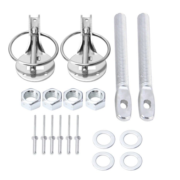 A Pair Universal Automobile Engine Cover Lock Carbon Fiber Hood Lock Car Modification Cover Lock Pull-type Engine Cover Lock Mount Bonnet Hood Pins Lock for Car Modification(Silver)