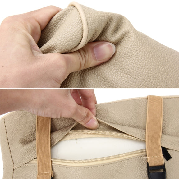 Universal Car PU Leather and Memory Foam Wrapped  Armrest Box Breathable Car Armrest Box Mat with Phone Holder Storage Bag(Khaki)