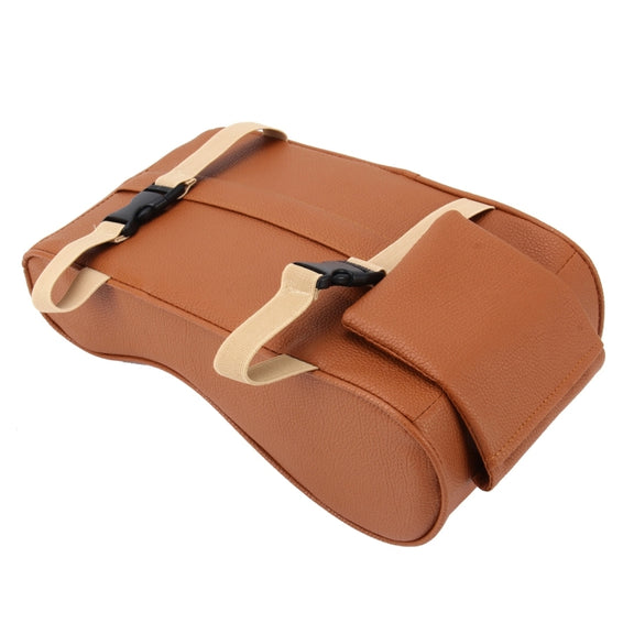 Universal Car PU Leather and Memory Foam Wrapped  Armrest Box Breathable Car Armrest Box Mat with Phone Holder Storage Bag(Brown)