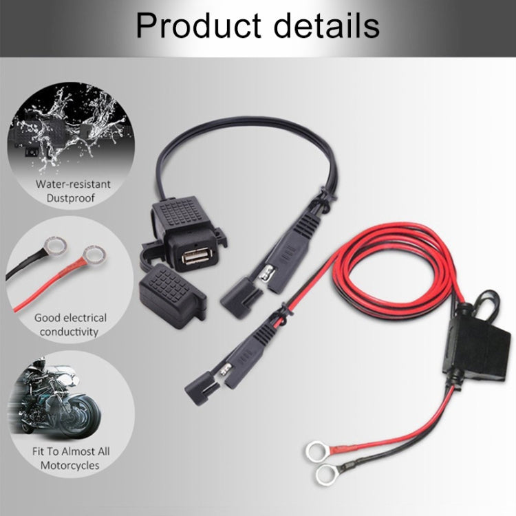 Motorcycle 5V 2.1A Water-resistant USB Charger Kit SAE to USB Adapter, with Extension Harness