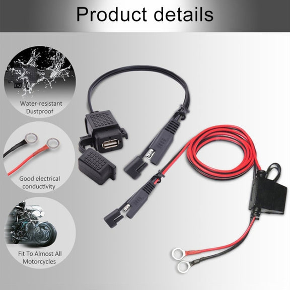 Motorcycle 5V 2.1A Water-resistant USB Charger Kit SAE to USB Adapter, with Extension Harness