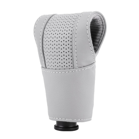 Universal Nonslip Breathable Genuine Leather Car Gear Shift Knob Cover(Grey)