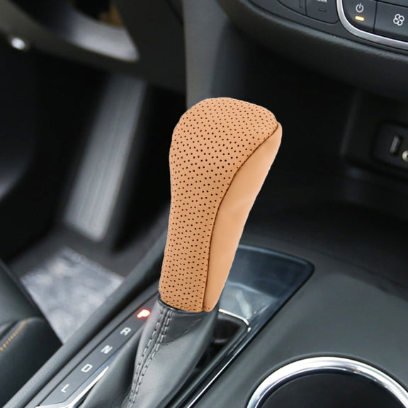 Universal Nonslip Breathable Genuine Leather Car Gear Shift Knob Cover(Brown)
