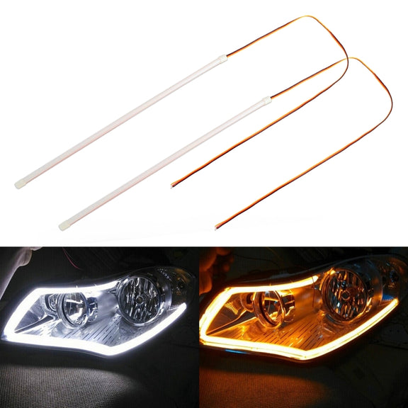 2 PCS 60cm DC12V 5W Ultra-thin Car Auto Double Colors Turn Lights / Running Lights (Turn Lights: Yellow Light; Running Lights: White Light)