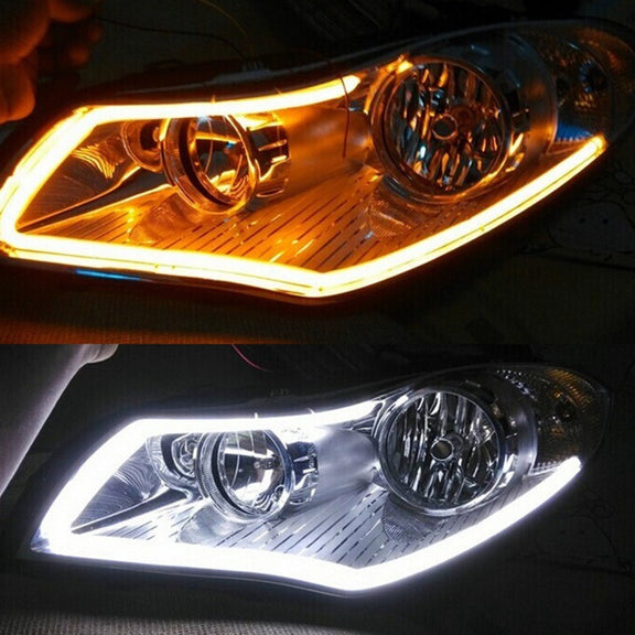 2 PCS 60cm DC12V 5W Ultra-thin Car Auto Double Colors Turn Lights / Running Lights (Turn Lights: Yellow Light; Running Lights: White Light)