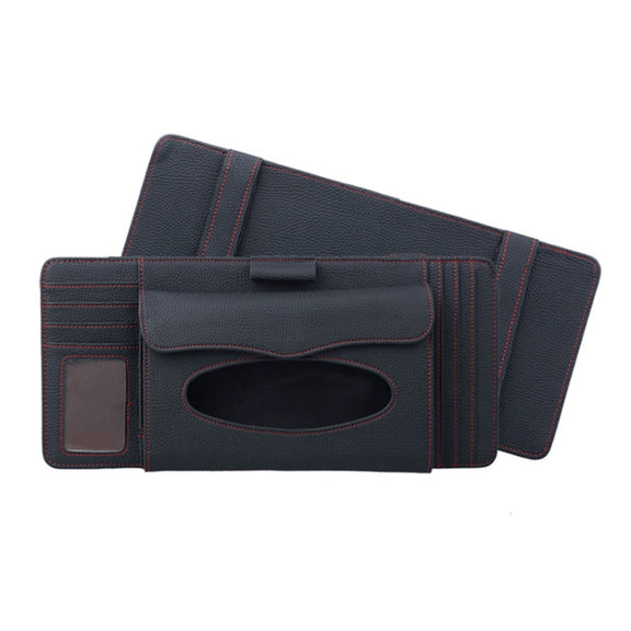 DERANFU 3 In 1 Lichee Texture Multi-function Car Hang Type Leather Towel Box with Card Slot & CD Slot(Black)