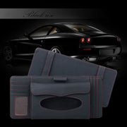 DERANFU 3 In 1 Lichee Texture Multi-function Car Hang Type Leather Towel Box with Card Slot & CD Slot(Black)