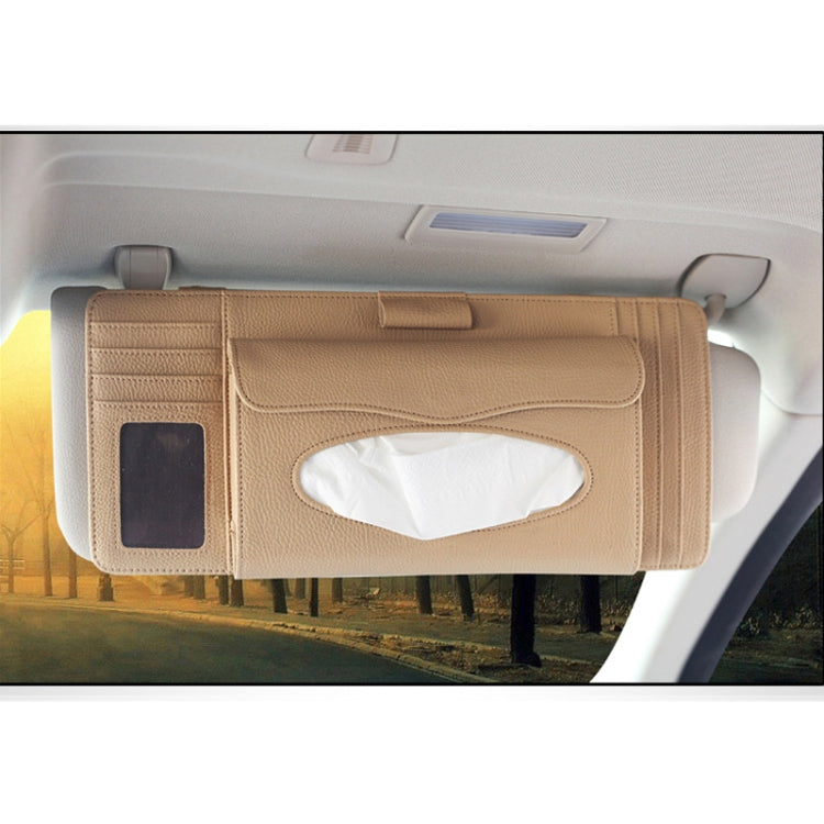 DERANFU 3 In 1 Lichee Texture Multi-function Car Hang Type Leather Towel Box with Card Slot & CD Slot(Beige)