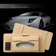 DERANFU 3 In 1 Lichee Texture Multi-function Car Hang Type Leather Towel Box with Card Slot & CD Slot(Beige)