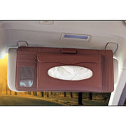DERANFU 3 In 1 Lichee Texture Multi-function Car Hang Type Leather Towel Box with Card Slot & CD Slot(Dark Brown)