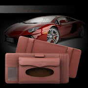 DERANFU 3 In 1 Lichee Texture Multi-function Car Hang Type Leather Towel Box with Card Slot & CD Slot(Dark Brown)