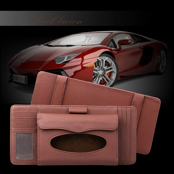 DERANFU 3 In 1 Lichee Texture Multi-function Car Hang Type Leather Towel Box with Card Slot & CD Slot(Dark Brown)