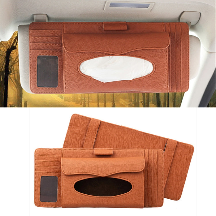 DERANFU 3 In 1 Lichee Texture Multi-function Car Hang Type Leather Towel Box with Card Slot & CD Slot(Brown)