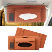 DERANFU 3 In 1 Lichee Texture Multi-function Car Hang Type Leather Towel Box with Card Slot & CD Slot(Brown)
