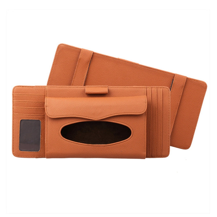DERANFU 3 In 1 Lichee Texture Multi-function Car Hang Type Leather Towel Box with Card Slot & CD Slot(Brown)