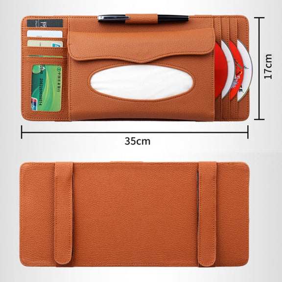DERANFU 3 In 1 Lichee Texture Multi-function Car Hang Type Leather Towel Box with Card Slot & CD Slot(Brown)