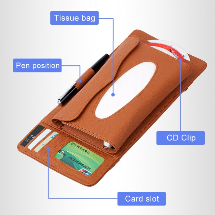 DERANFU 3 In 1 Lichee Texture Multi-function Car Hang Type Leather Towel Box with Card Slot & CD Slot(Brown)