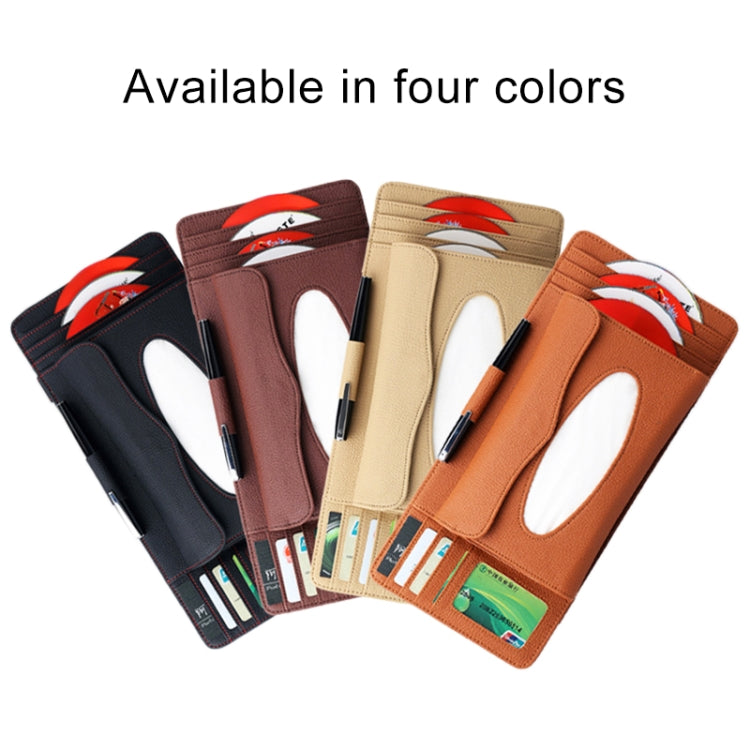 DERANFU 3 In 1 Lichee Texture Multi-function Car Hang Type Leather Towel Box with Card Slot & CD Slot(Brown)