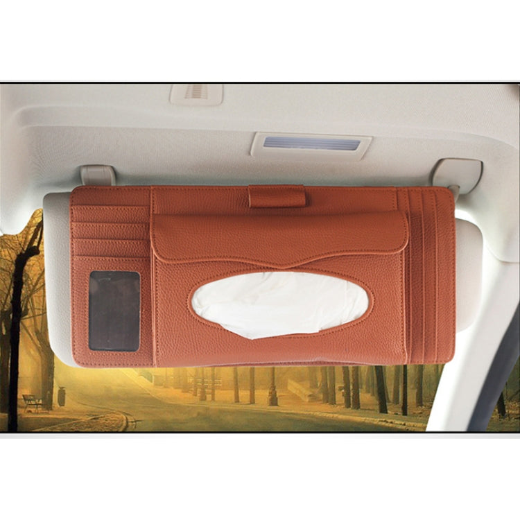 DERANFU 3 In 1 Lichee Texture Multi-function Car Hang Type Leather Towel Box with Card Slot & CD Slot(Brown)