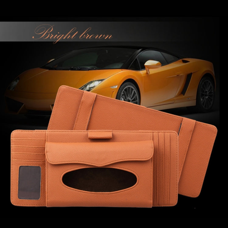 DERANFU 3 In 1 Lichee Texture Multi-function Car Hang Type Leather Towel Box with Card Slot & CD Slot(Brown)
