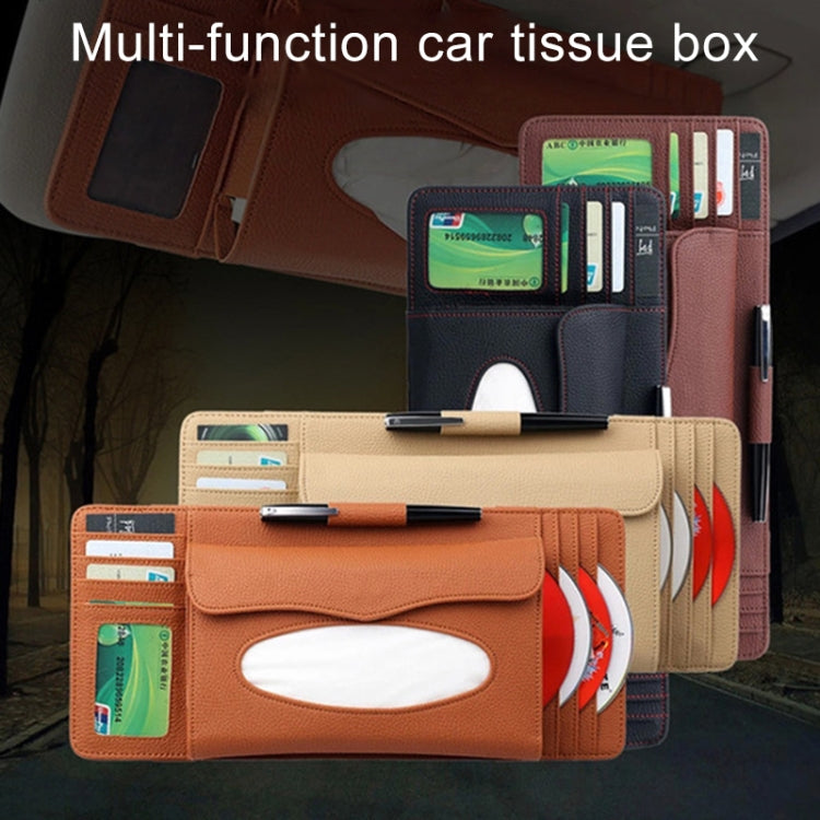 DERANFU 3 In 1 Lichee Texture Multi-function Car Hang Type Leather Towel Box with Card Slot & CD Slot(Brown)