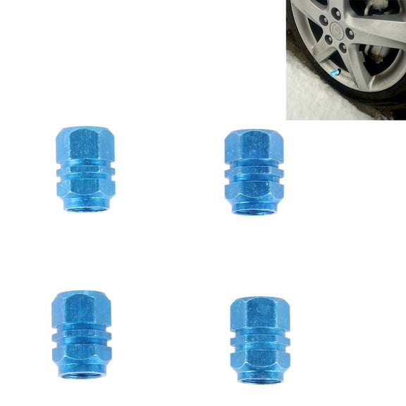 4PCS SA Metal Plated Hexagon Shape Universal Tire Valve Stem Cap(Blue)