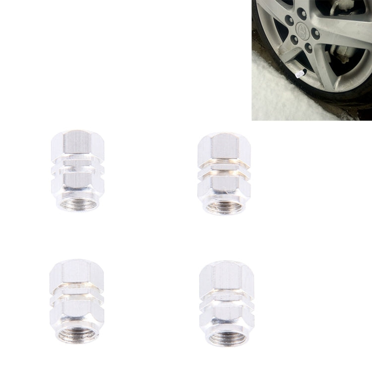 4PCS SA Metal Plated Hexagon Shape Universal Tire Valve Stem Cap(Silver)