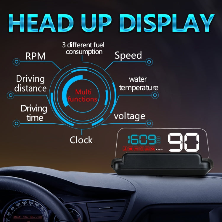 C500 Car HUD Virtual HD Projection Head-up Display, With Adjustable Reflection Board, Speed & RPM & Water Temperature & Oil Consumption & Driving Distance / Time & Voltage Display, Over Speed Alarm, Connect OBD2 Interface(Blue)