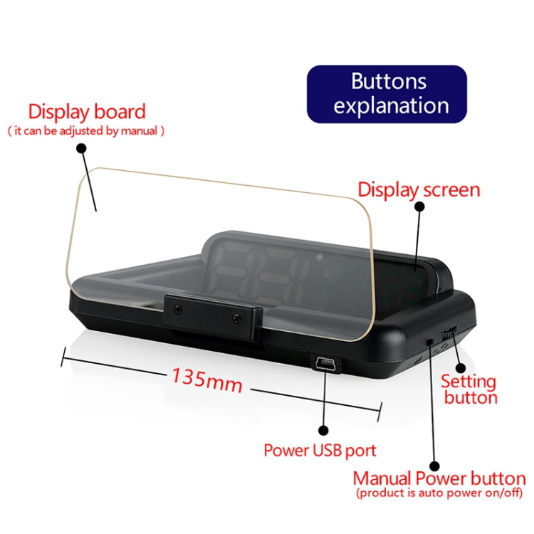 C500 Car HUD Virtual HD Projection Head-up Display, With Adjustable Reflection Board, Speed & RPM & Water Temperature & Oil Consumption & Driving Distance / Time & Voltage Display, Over Speed Alarm, Connect OBD2 Interface(Blue)