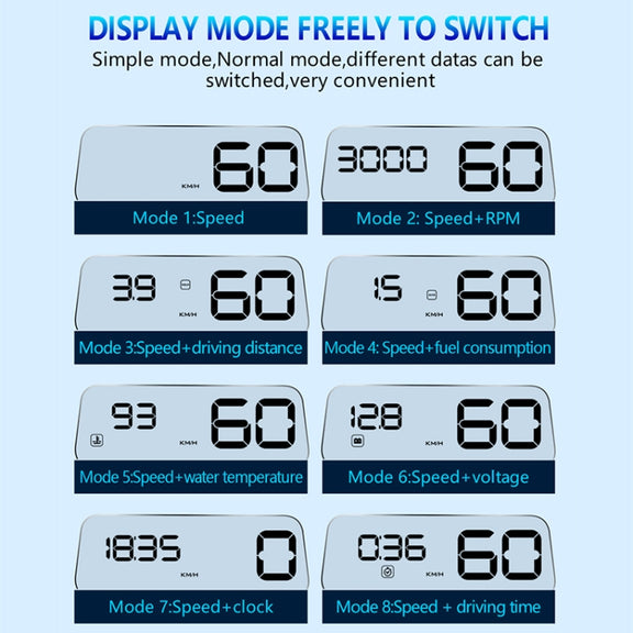 C500 Car HUD Virtual HD Projection Head-up Display, With Adjustable Reflection Board, Speed & RPM & Water Temperature & Oil Consumption & Driving Distance / Time & Voltage Display, Over Speed Alarm, Connect OBD2 Interface(Blue)