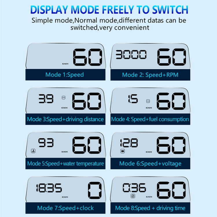 C500 Car HUD Virtual HD Projection Head-up Display, With Adjustable Reflection Board, Speed & RPM & Water Temperature & Oil Consumption & Driving Distance / Time & Voltage Display, Over Speed Alarm, Connect OBD2 Interface(Blue)