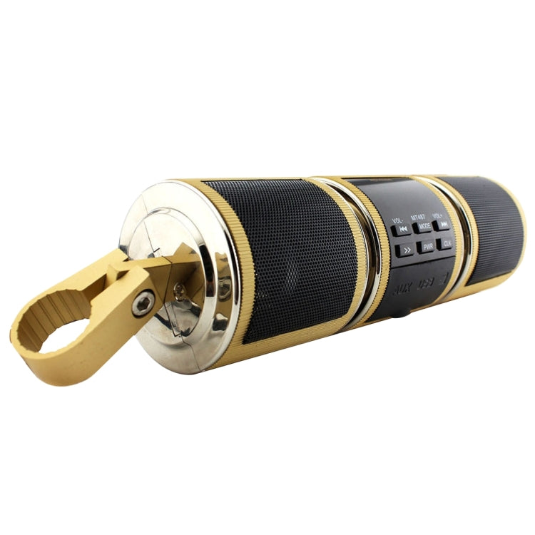 Motorcycle Water-resistant Aluminum Shell Bluetooth Handle Stereo Speaker, Support BT/MP3/FM/TF(Gold)