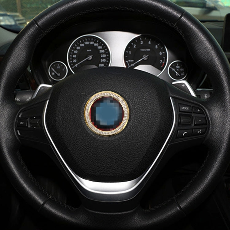 Car Aluminum Steering Wheel Decoration Ring with Diamonds For BMW(Gold)