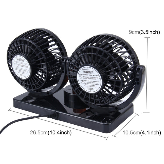 HUXIN HX-T304 10W 360 Degree Adjustable Rotation Two Head Low Noise Mini Electric Car Fan, DC 24V