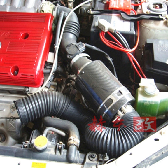 Car Auto Universal Tube Air Filter Adjustable Cold Air Injection Intake System Pipe Without Air Filter(Red)