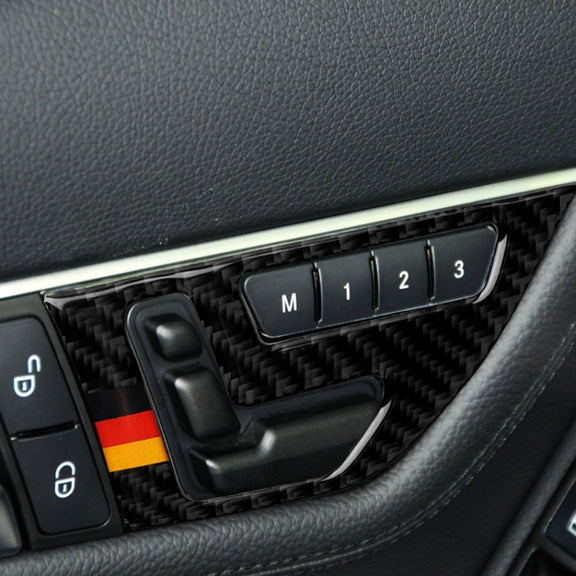 2 PCS German Flag Car Carbon Fiber Left Drive Seat Adjustment Panel Decorative Sticker for Mercedes-Benz W204 2007-2013