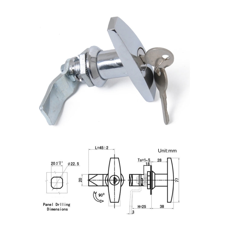 T Shape Handle Paddle Entry Door Latch & Keys Tool Box Lock for Trailer / Yacht / Truck (Silver)