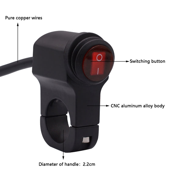 Motorcycle Headlight Auxiliary Light Water-resistant Aluminum Alloy Single Flash Switches with Indicator Light