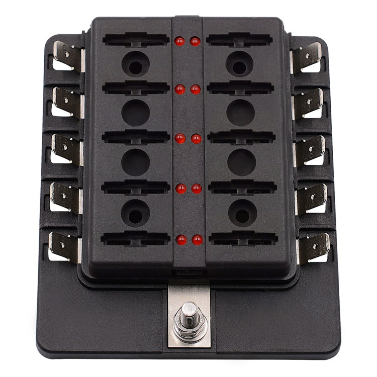 1 in 10 Out Fuse Box PC Terminal Block Fuse Holder Kits with LED Warning Indicator for Auto Car Truck Boat
