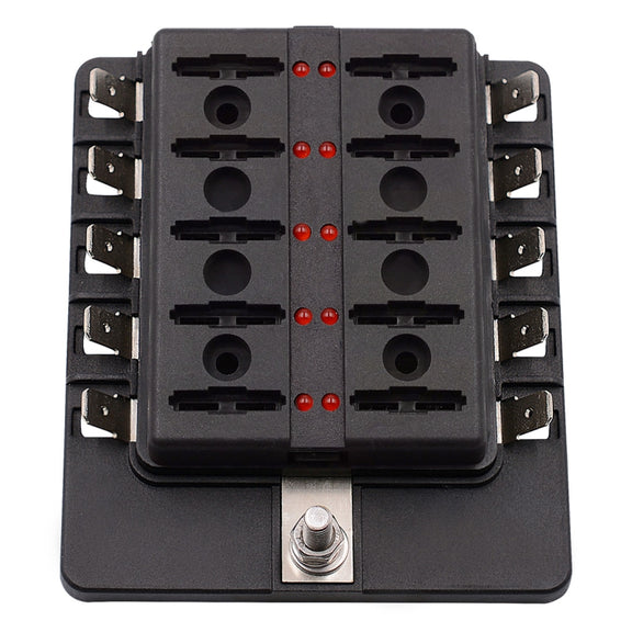 1 in 10 Out Fuse Box PC Terminal Block Fuse Holder Kits with LED Warning Indicator for Auto Car Truck Boat