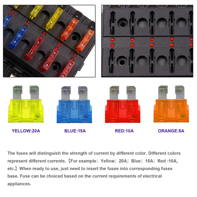 1 in 8 Out Fuse Box PC Terminal Block Fuse Holder Kits with LED Warning Indicator for Auto Car Truck Boat
