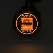 Universal Car Charger 2 Port Power Socket Power Dual USB Charger 5V 4.2A IP66 with Aperture(Orange Light)