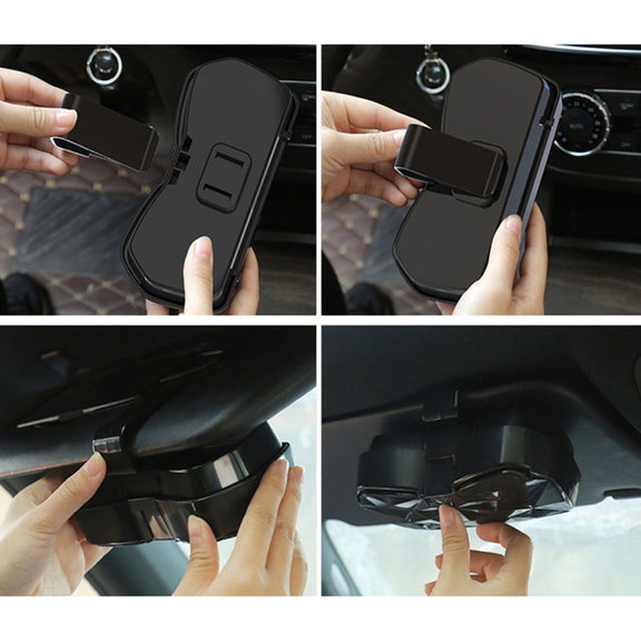 Car Multi-functional Glasses Case Sunglasses Storage Holder with Card Slot, Diamond Style (Black)
