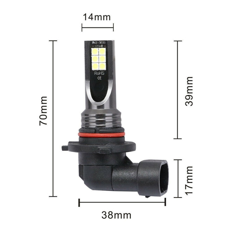 2 PCS 9005 DC12V-24V / 12W / 3000K / 800LM 12LEDs SMD-3030 Car LED Fog Light(White Light)
