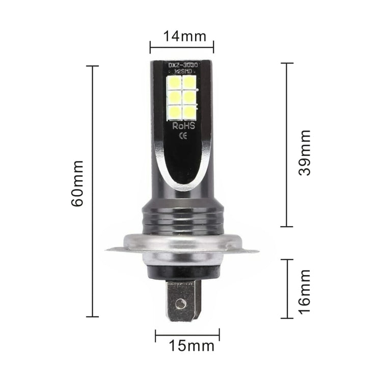 2 PCS H7 DC12V-24V / 12W / 3000K / 800LM 12LEDs SMD-3030 Car LED Fog Light (White Light)