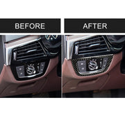 Car Carbon Fiber Headlight Switch Frame Decorative Sticker for BMW 5 Series G38 528Li / 530Li / 540Li 2018