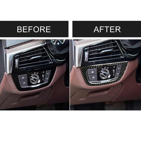 Car Carbon Fiber Headlight Switch Frame Decorative Sticker for BMW 5 Series G38 528Li / 530Li / 540Li 2018